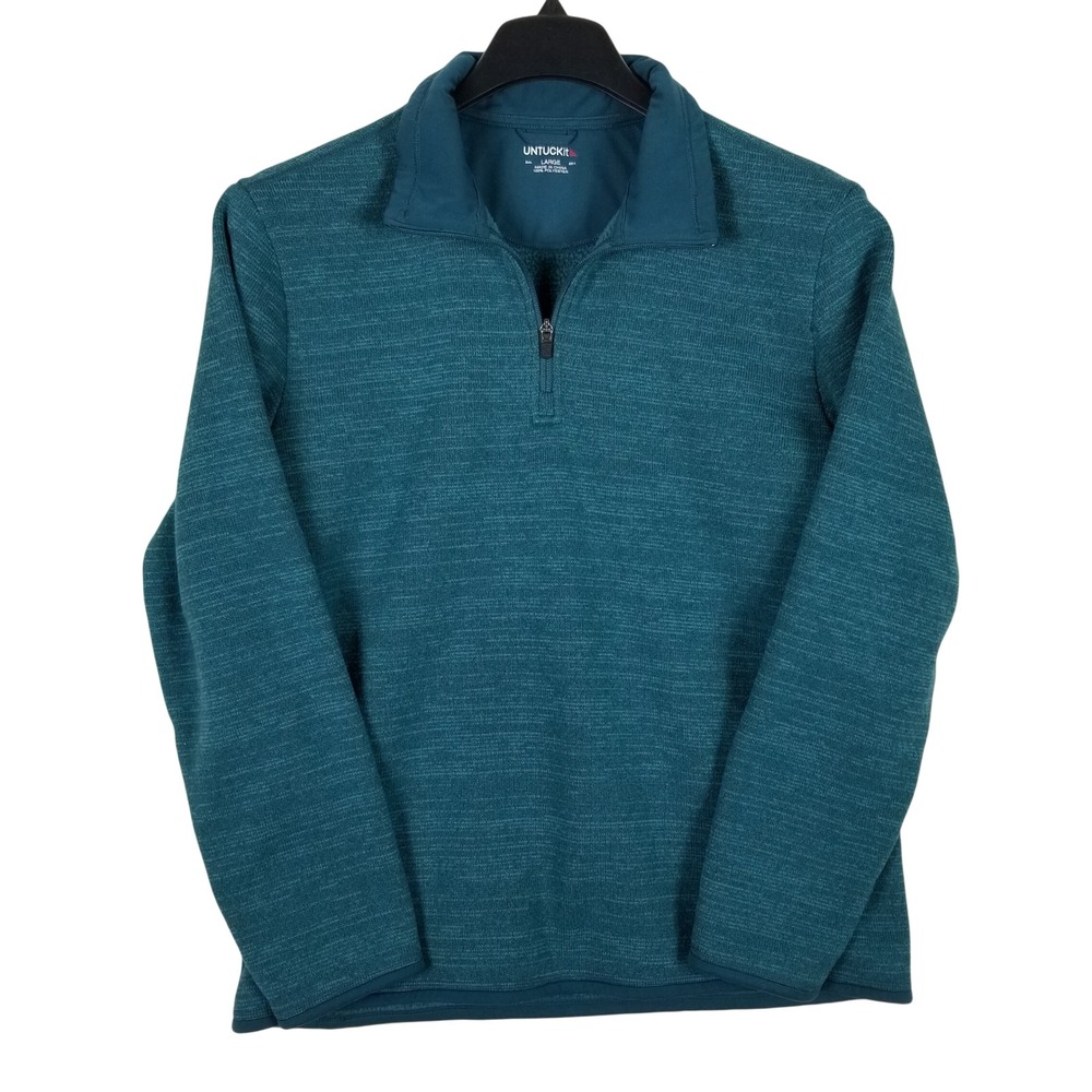 UNTUCKit Quarter Zip Pullover Mens Large Teal Heathered Fleece Lined Sweater